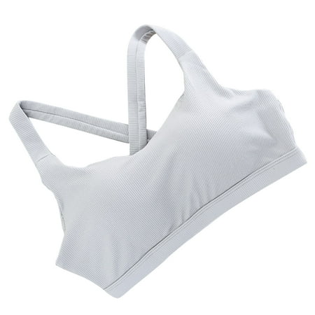 ATOYSOY Ribbed Tank Tops Sports Bra Everyday Bra Cross Back Yoga Activewear Bralette Underwear Push Up Comfort Bra Teens Workout Clearance Breathable Wireless Tank Tops Gray XL
