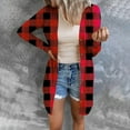 thumbnail image 2 of IROINNID Women's Mid-Long Woolen Coat Plaid Long Sleeve Comfy Casual Pockets Tops Jacket Plaid Coat, Red, 2 of 6