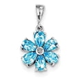 thumbnail image 3 of 925 Sterling Silver Rhodium Light Swiss Blue Topaz and Diamond Flower Shaped Pendant, 3 of 5