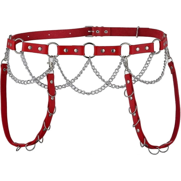 Heyone Leather Harness Waist Belt Punk Adjustable Gothic Metal Chain Tassel Garter Belt For Women