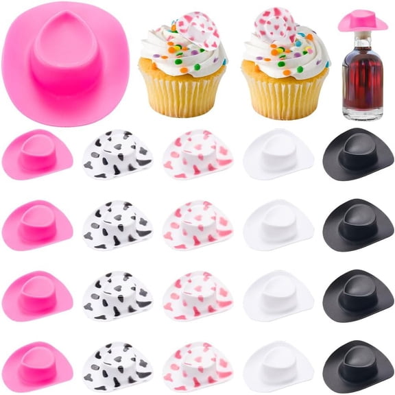 20Pcs 5 Styles Mini Western Cowboy Cowgirl Hat Tiny Cute hat Plastic Miniature West Party Craft DIY Wedding Dress Up Decor Accessories for Birthday Favors Lollipop Candy Pretend Play Supplies diy