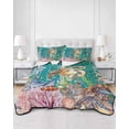 thumbnail image 2 of Quilt King Size Bedding Set, Turtle Coastal Reversible Summer Quilt 3 Pieces, Summer Beach Coral Seahorse Green Wooden Retro Lightweight Bedspreads Coverlets with 2 Pillow Shams for All Seasons, 2 of 5