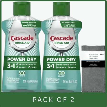 Cascade Platinum Dishwasher Rinse & Drying Agent, 8.45 fl oz with Microfiber Solid Color Towel by BundleEase