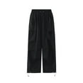 thumbnail image 4 of Womens Casual Pants Thin Solid Baggy Cargo Pants Loose Wide Leg Drawstring Sweatpants Hop Joggers Streetwear Sweatpants Women Black L, 4 of 7