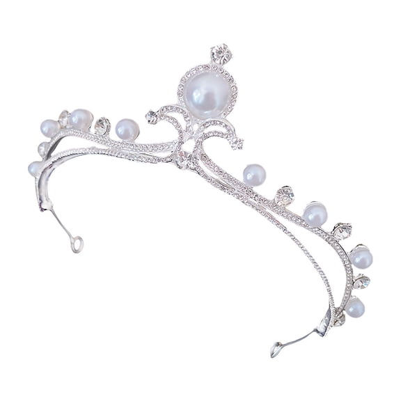 Milisten Bridal Headband 1Set Rhinestone Pearl Tiara Crown Shape Zinc Alloy Silver for Weddings