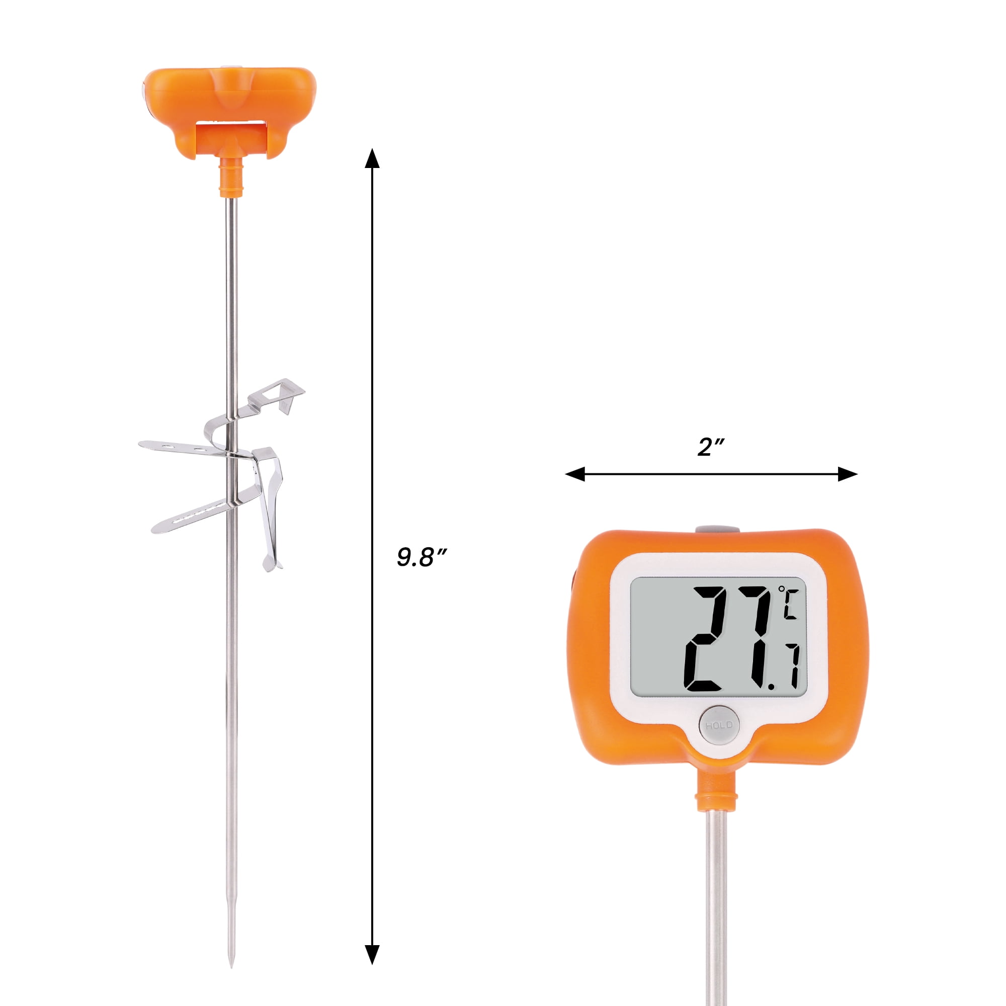 Unique Bargains Instant Read Cooking Thermometer with Clip Orange 9.8 Inch