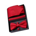 thumbnail image 3 of Conjunto de corbata y pajarita de poliéster, elegante y exquisito, gemelos en caja de regalo para novio, color rojo, 3 of 12