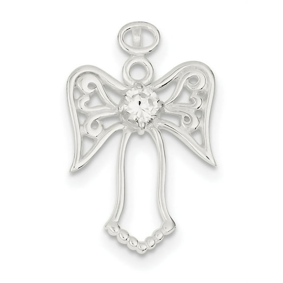 925 Sterling Silver Polished Cubic Zirconia Religious Guardian Angel Pendant Necklace 28.63x20mm Wide Pendant for Women
