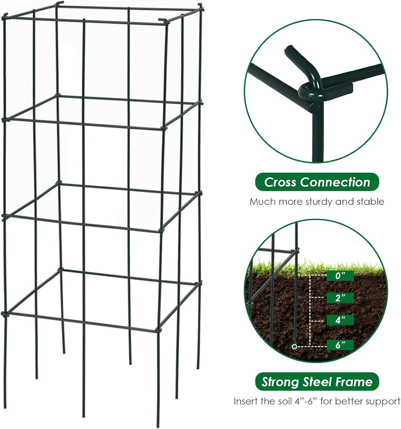 ZMSHOP 4 Pack Folding Tomato Cages, 39 Inches Tall Square Plant Support Cage for Garden Climbing Plants Flowers Fruits, Heavy Duty Tomato Vegetable Trellis