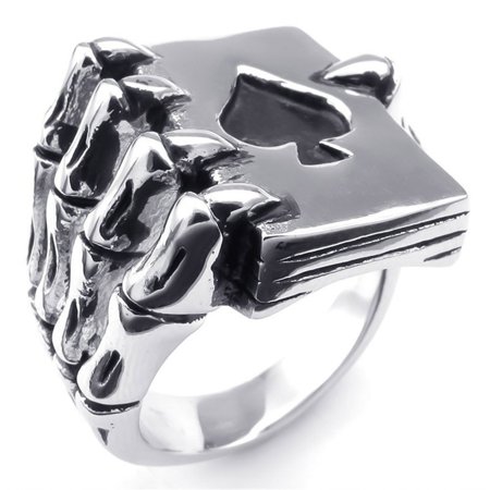 AkoaDa Vintage Style Stainless Steel Men Lucky Rings Gothic Skull Hand Claw Poker Playing Card Design Rings For Men Black Tone Anillos Hombre