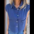 thumbnail image 4 of Camisa de y Algodón para Mujer, Blusa Holgada de Verano con Cuello en V y Corta, Informal, Color Azul Marino, Talla L, 4 of 9