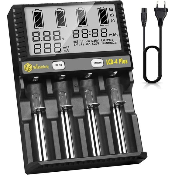 24W DC 18650 Battery Charger, Including LCD Displayable Capacity, Discharge Test Function, Intelligent Universal Fast Charger, Suitable for All Lithium ion Ni-Ni-cd th AA AAA Batteries