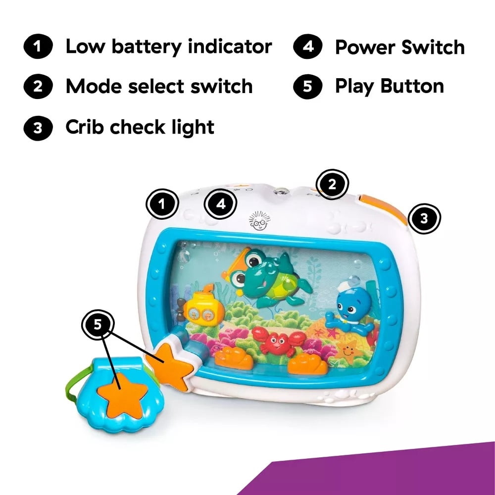 Sea Dreams Soother Musical Crib Toy and Sound Machine for Babies 0-36 Months, 8.7x11.9x5.22 Inches