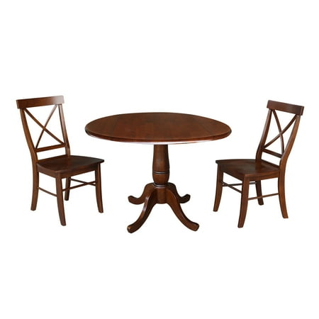 42 Round Top Pedestal Dining Table With Two Chairs Espresso