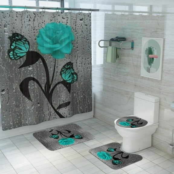 Bullpiano 4Pcs/Set Bathroom Shower Curtain Sets with Rugs/ Bathroom Set/ Bathroom Curtains Shower Set/ Shower Curtain Sets with Rugs/ Shower Curtain Sets/ Kids Bathroom Set/ Bathroom Sets
