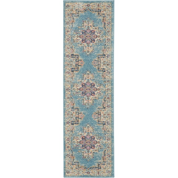2â€™x8â€™ Light Blue Distressed Medallion Runner Rug