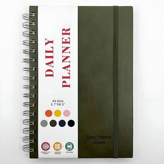 CCOCC Undated Daily Planner with Hourly Schedules,Daily Organizer Notebooks for Work,Planner for Men,To Do List Notebook for Time Management,Elastic Closure