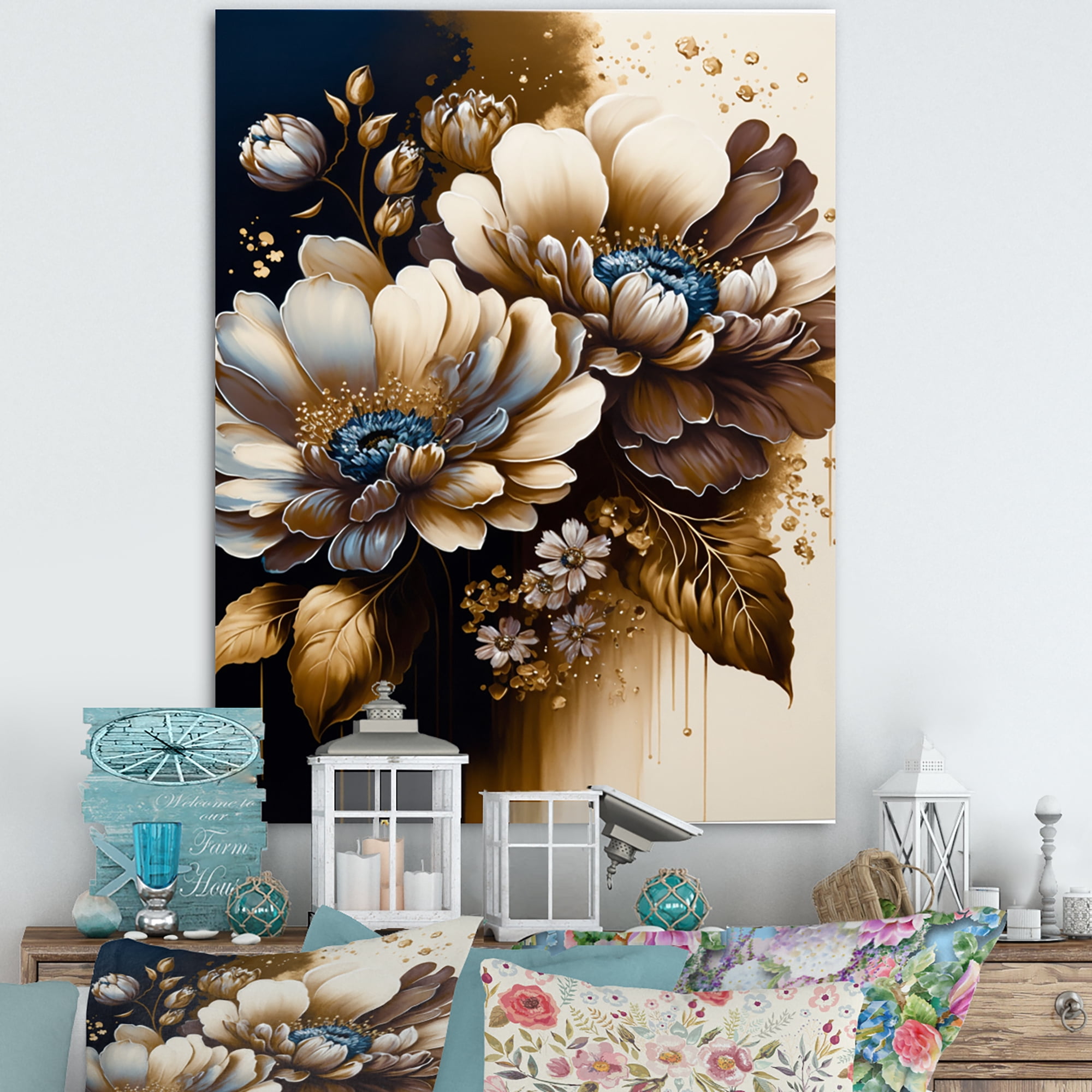 Designart Brown Daisy Bunch III Canvas Wall Art