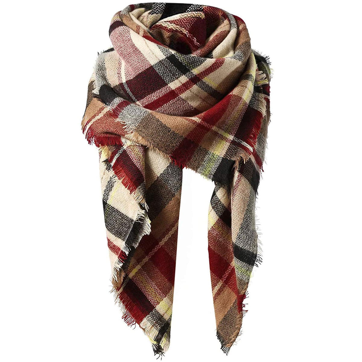 Womens Fall Winter Scarf Classic Tassel Plaid Scarves Warm Soft Chunky Large Blanket Wrap Shawl Scarves
