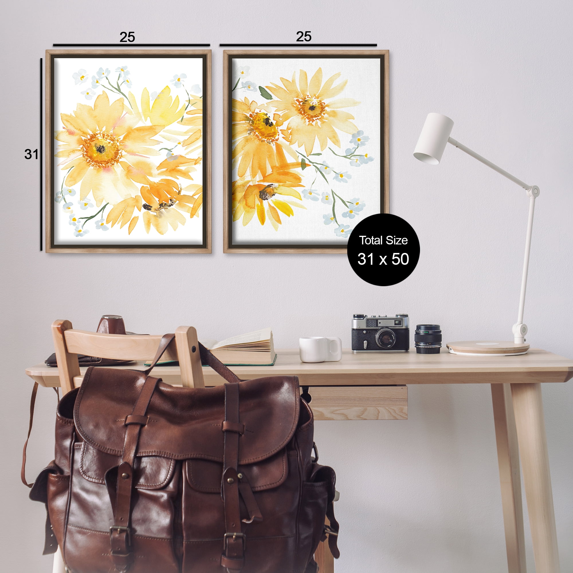 Stupell Industries Watercolor Black Eyed Susans Plants & Flowers Painting Brown Floater Framed Canvas Art Print Wall Art, 31 x 25, Set of 2
