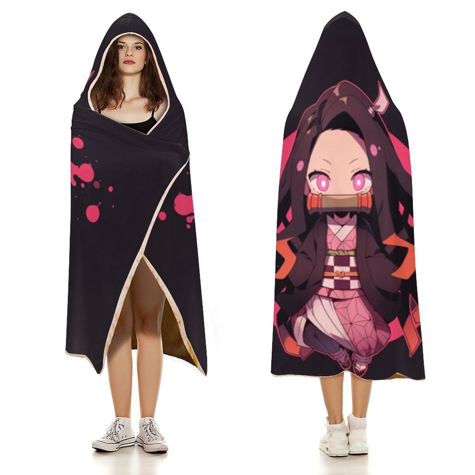 Demon Slayer Wearable Blanket Cloak Arctic Velvet Hooded Blanket Soft Fuzzy Hoodie Blanket Cape for Adults Kids 40"x50"