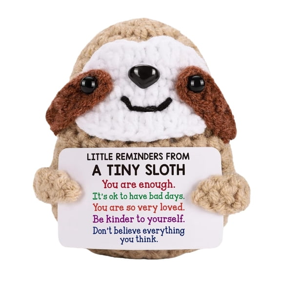 2 Pack Positive Potato Crochet Sloth Doll, Cute Knitted Emotional Support Animal with Inspirational Card, Handmade Wool Yarn Knitting Toy, Funny Stress Relief Gift