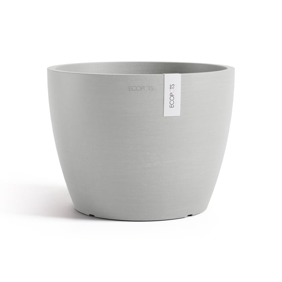Ecopots Stockholm Durable Modern Round Indoor/Outdoor Recycled Based Composite Flower Pot Planter, White Grey, 9.5"