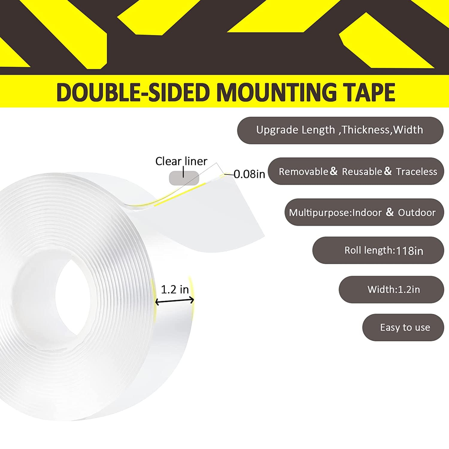 Double Sided Tape Heavy Duty - 2 Pack 20FT Multipurpose Removable Wall  Mounting Tape, Reusable Strong Adhesive Nano Tape Command Strips for  Crafts