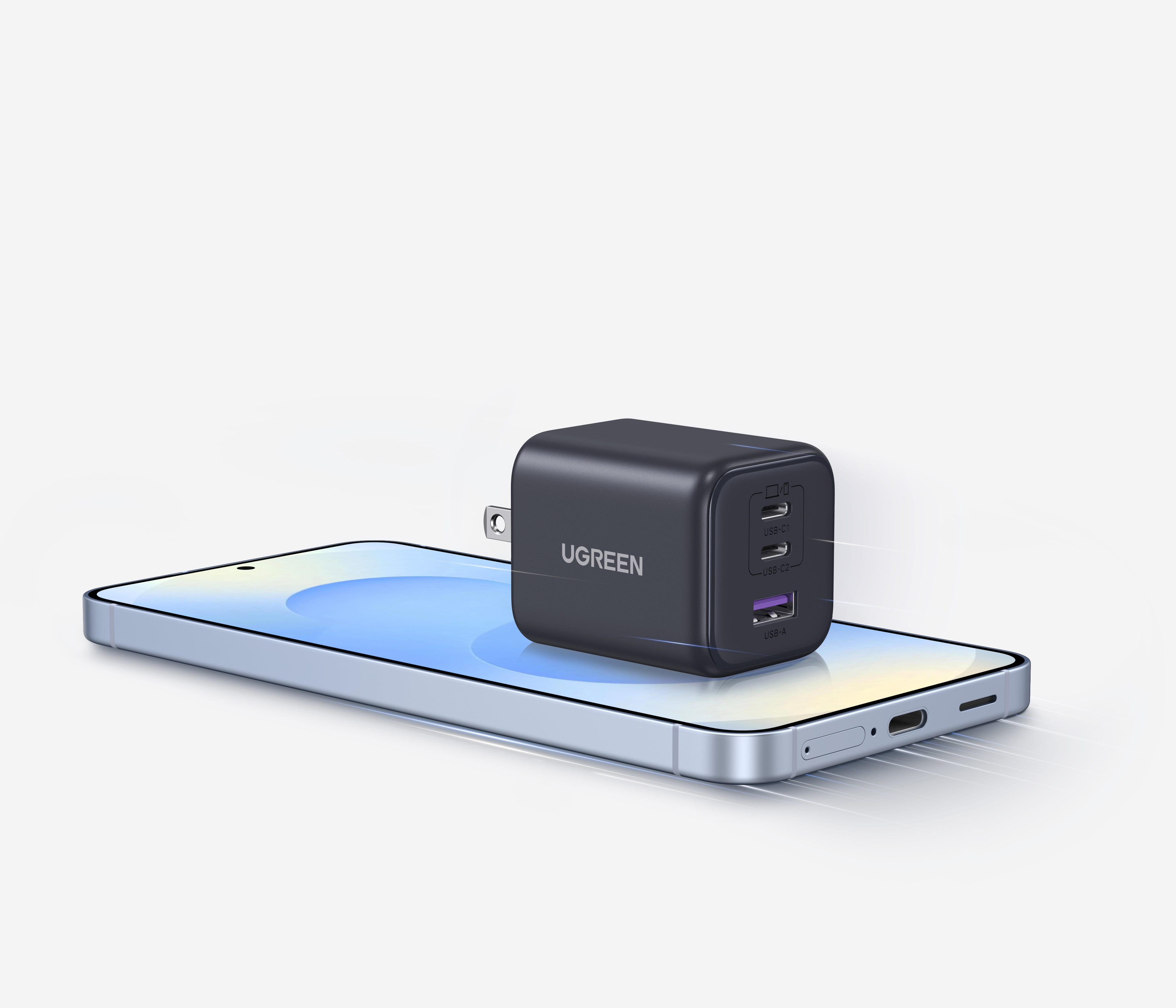 UGREEN Nexode Pro 45W USB C GaN Charger Block, Compact Triple Port Fast Wall Charger Compatible for MacBook, Compatible for iPhone,  Black
