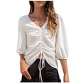 thumbnail image 1 of Blusa suelta de manga 3/4 sólida a la moda para mujer, blusa con cordón, camisa de gasa Fridja  hj721, 1 of 9