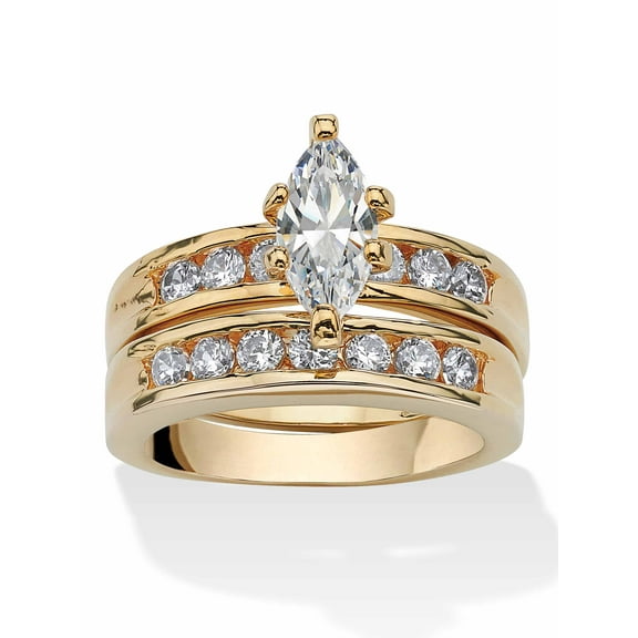 PalmBeach Jewelry 1.78 TCW Marquise-Cut Cubic Zirconia Two-Piece Bridal Set Gold-Plated