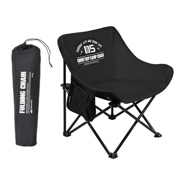 Taburete de silla de campamento plegable al aire libre silla portátil doblada cómoda tubería de acero de tela oxford con bolsillo lateral para patio Negro