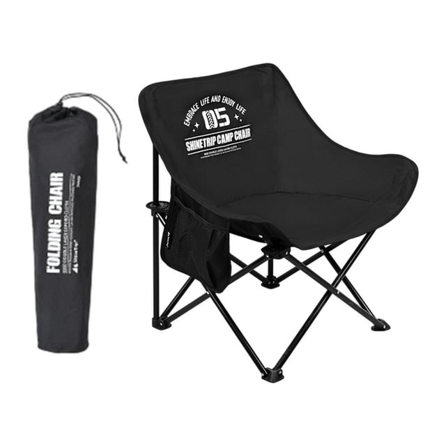 Taburete de silla de campamento plegable Portable silla plegable de servicio pesado con bolsa de transporte con bolsillo lateral para el patio trasero Negro