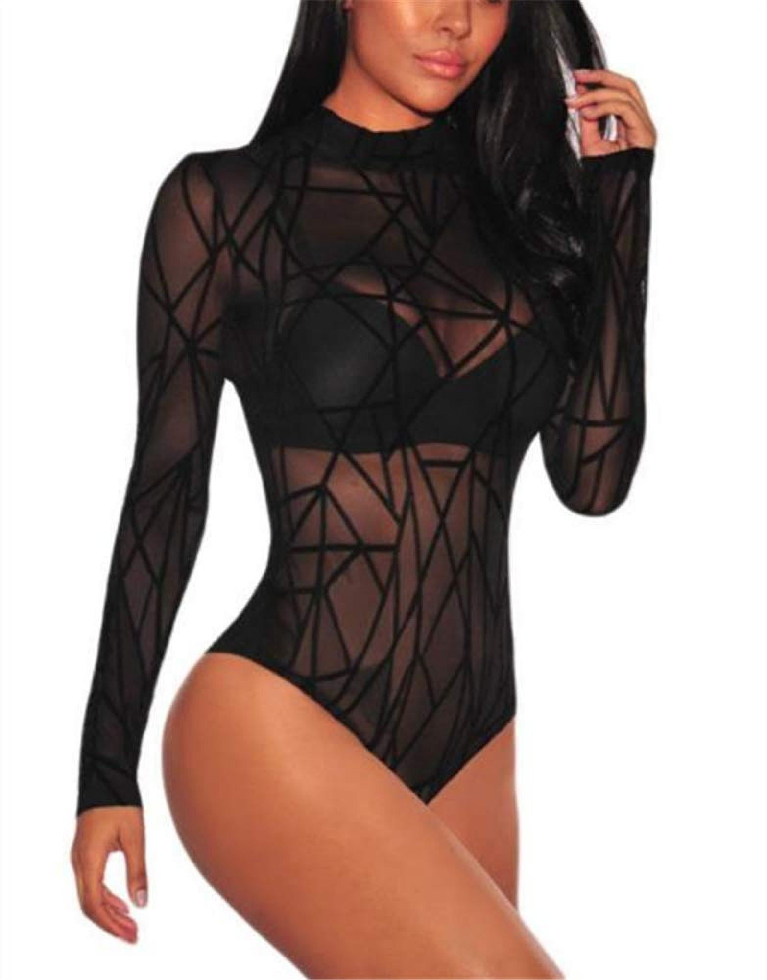 Long Sleeve Mesh Sheer Lace Splicing Bodysuit – Christo's Closet