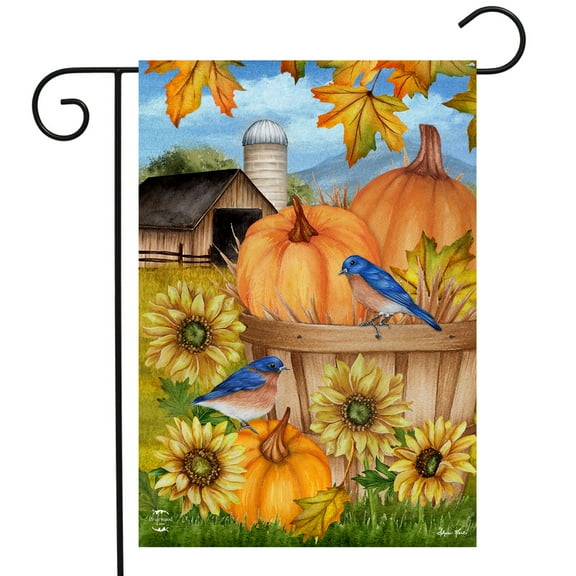 Briarwood Lane Pumpkins And Bluebirds Fall Garden Flag