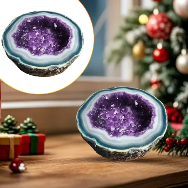 Creative Candle Bowl & Holder Amethyst & Rose Quartz Energy Crystal Design, Tabletop Home Decor Ornament for Meditation,No Candles Included (Purple-Large)