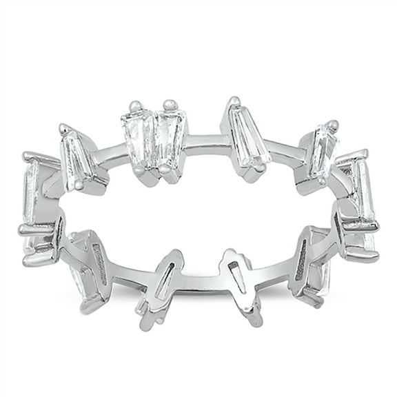 All in Stock Clear Cubic Zirconia Baguette Band Ring 925 Sterling Silver Size 4