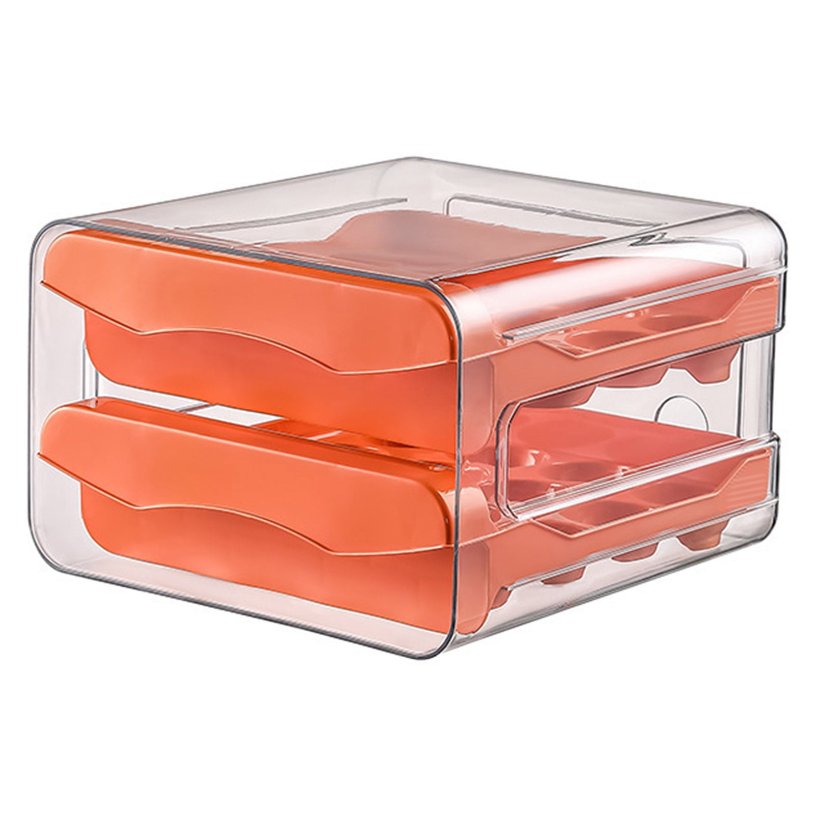 sunsanly Egg Storage Box Double Layers Transparent Visible 32 Grids Large Capacity Food Grade Pull Out Drawer Type Stable Stackable Kitchen Fridge Egg Container
