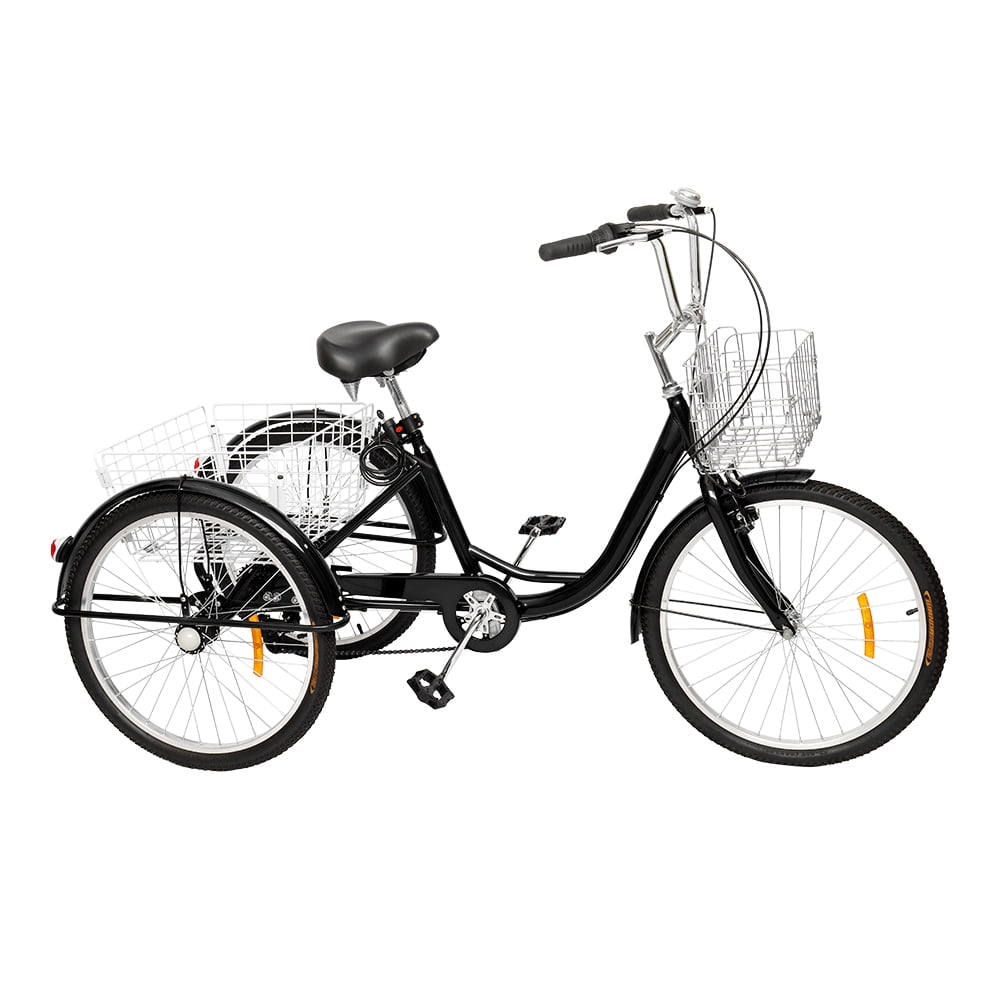 Zimtown Adult Tricycle 7 Speed, Black Trike Cruise Bike, with Large Cargo Basket, 24" Wheeled Bicycle for Shopping Exercise Pinic