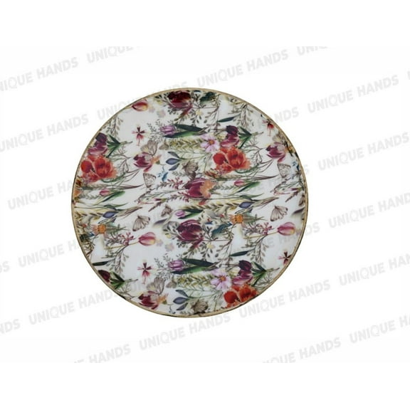 Colorful Floral Design Mango Wood Round Serving Tray for Rustic Home Kitchen Coffee Table Decor Round Wooden Decorative Tray for Dining Room Halloween Christmas Decor