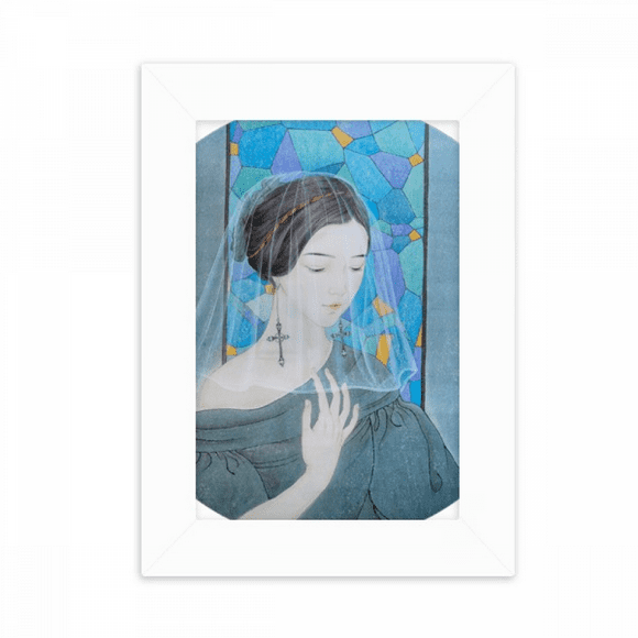Blue Beauty White Yarn Chinese Painting Desktop Photo Frame Picture Display Decoration Art Painting