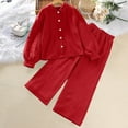 thumbnail image 2 of Ashirexll Toddler Outfits for Girls Spring Solid Color Long Sleeve Lapel Shirt with Elastic Waist Pants 2 Piece Set Girls Clothing Sets, 2 of 7