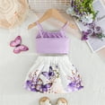 thumbnail image 4 of LIIPEE Girls Outfits Summer Fashion Cute Solid Color Sleeveless Strappy Bowknot Vest Cartoon Butterfly Printed Skirt 2 Piece Set Kids Breathable Vacations Party Outfit,Purple,12-18 Months, 4 of 8