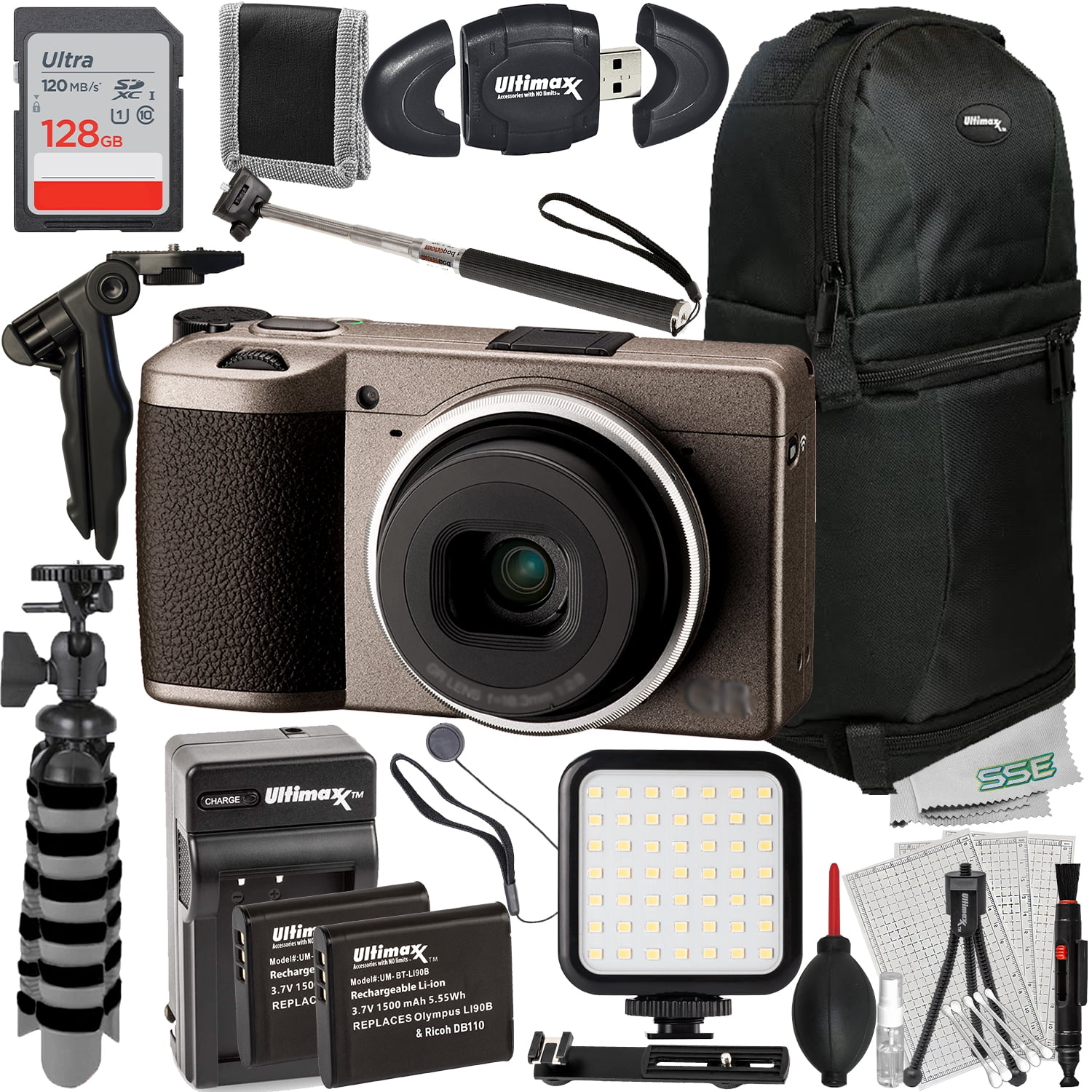  Ricoh GR III Digital Camera with Starter Accessory Bundle –  Includes: SanDisk Extreme 64GB SDXC Memory Card + 6.5” Tabletop/Pistol Grip  Tripod + Cleaning Pen + Dust Blower + Microfiber Cleaning Cloth :  Electronics