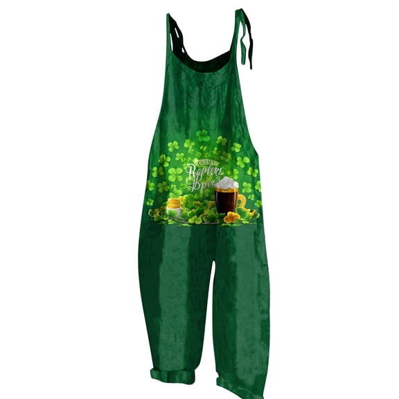 St Patricks Day -Stylish Everyday Printed Jumpsuit Featuring Adjustable Tie Straps And Convenient Side Pockets For Comfort