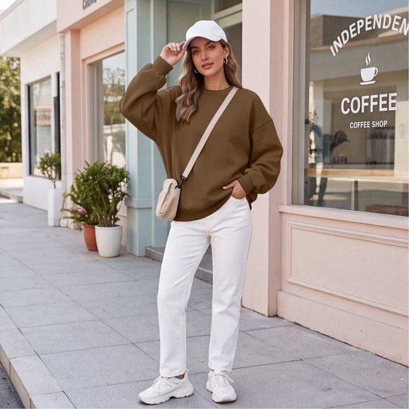 Crew Neck Sweatshirts Women Long Sleeve No Hood Pullover Sweatshirts Fall Loose Causal Solid Sweatshirts, 2XL