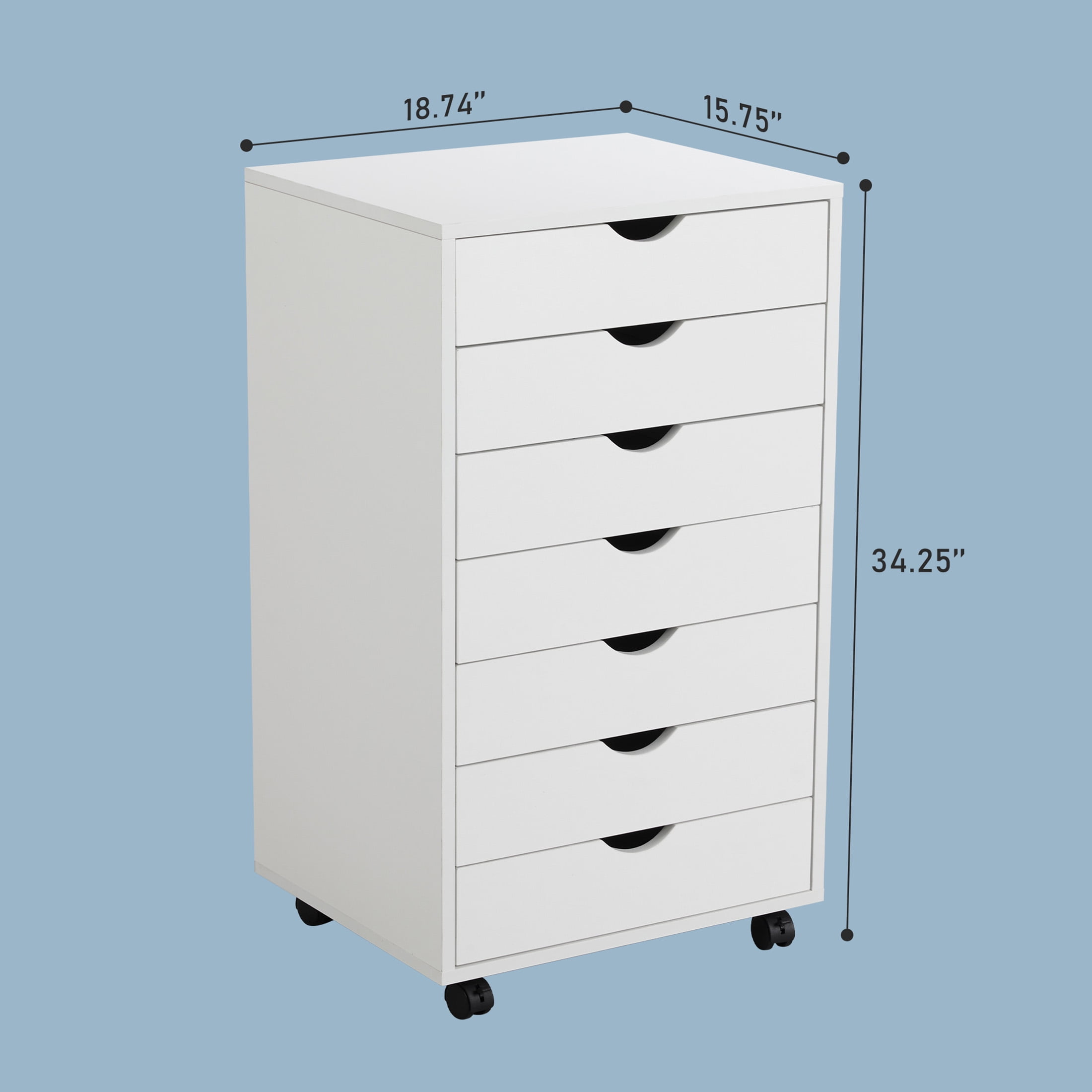CONCETTA 7-Drawer File Cabinet, Lateral Filing Under Desk Storage Organizer with Wheels for Home Office, White