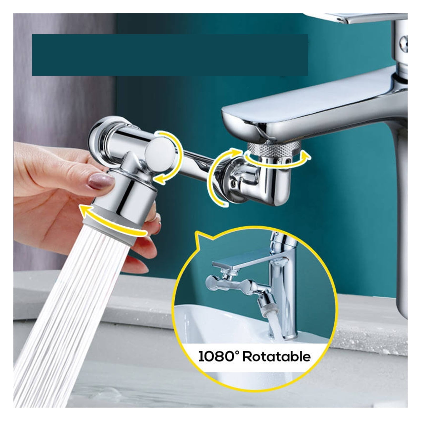 Universal Rotating Faucet Extender 1080 ° Robotic Arm Swivel Extension Faucet Aerator Splash Filter Faucet Bathroom Basin Kitchen Tap Nozzle ,Water Saving