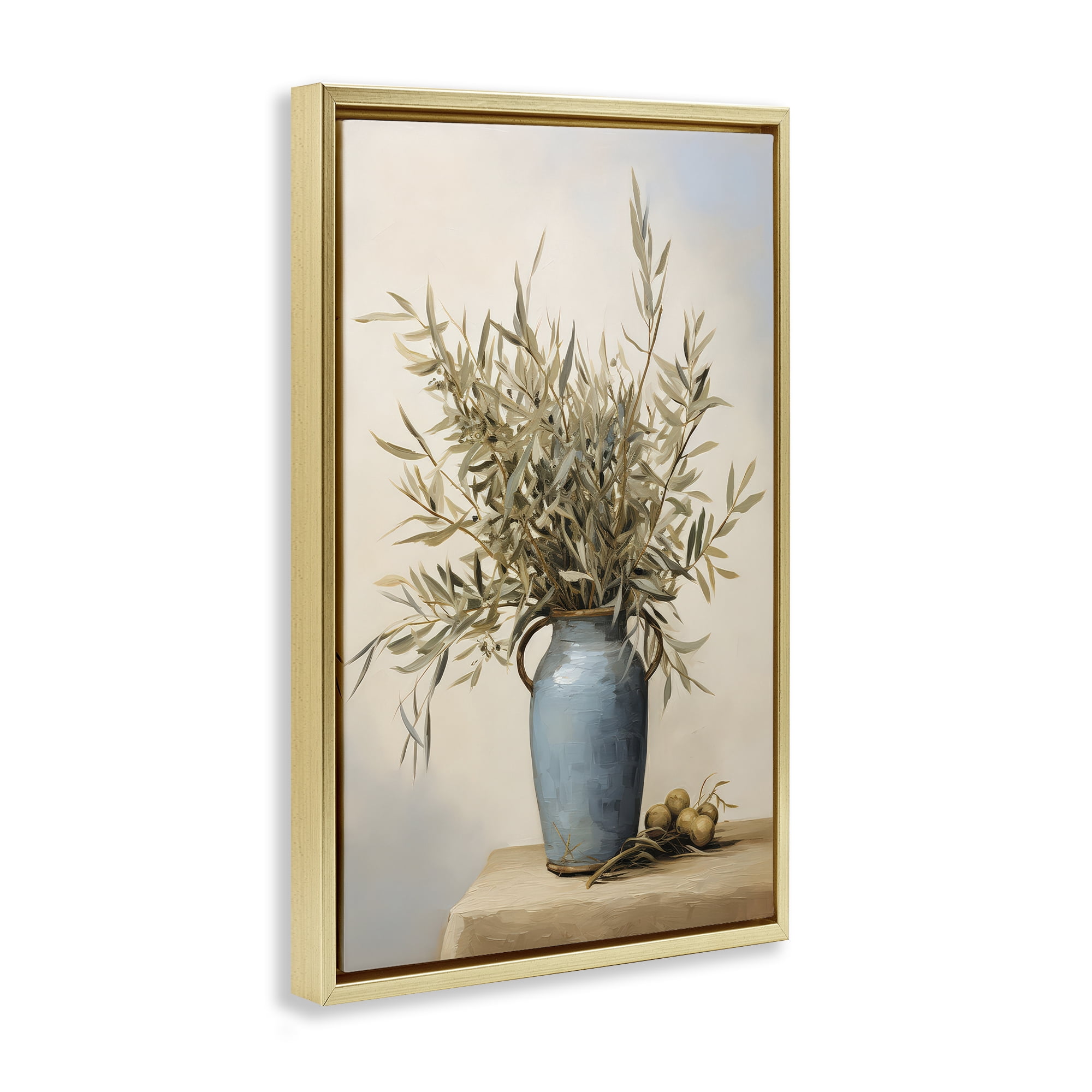 Stupell Industries Rustic Pottery Plant Plants & Flowers Painting Gold Floater Framed Canvas Art Print Wall Art, 17 x 25