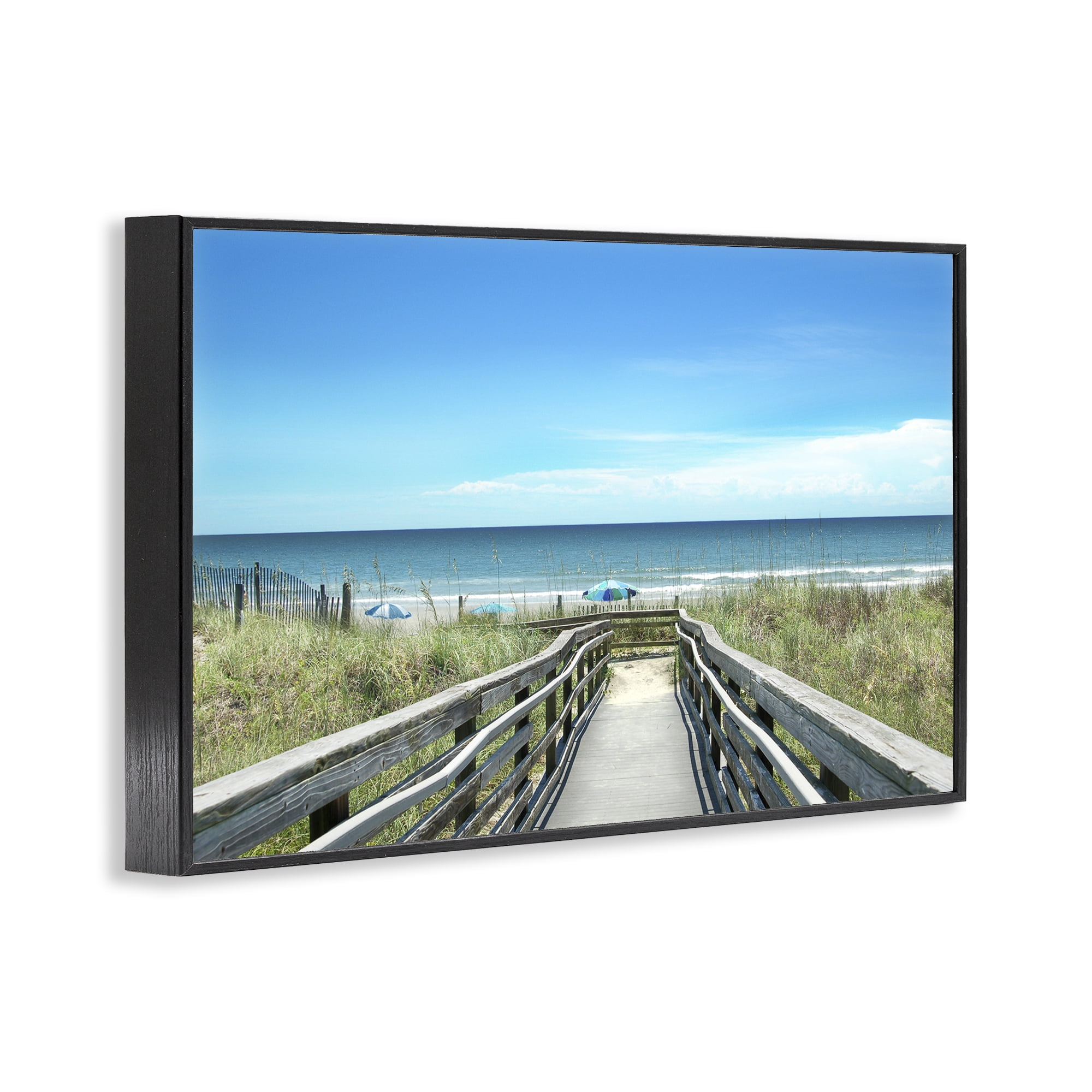 Stupell Industries Bridge to Beach View Landscape Photography Black Framed Art Print Wall Art, 18 x 12
